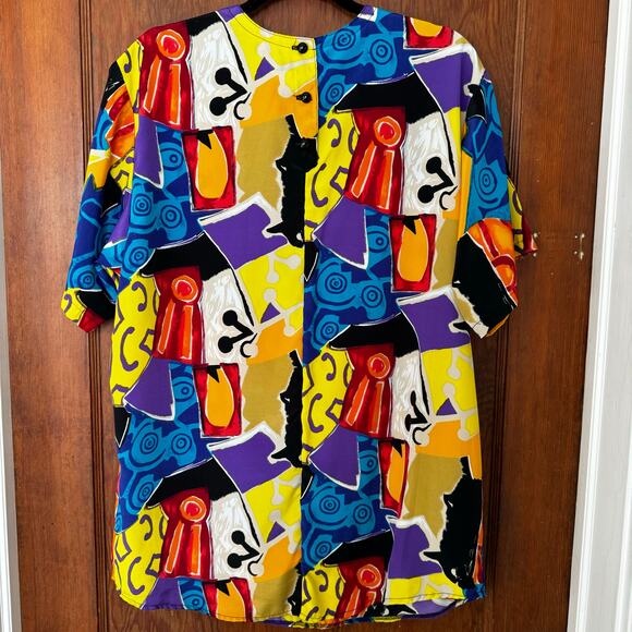 EUC Limited Edition Units Abstract Geometric Colorful Shirt Free Size OS‎ L XL - Picture 3 of 7